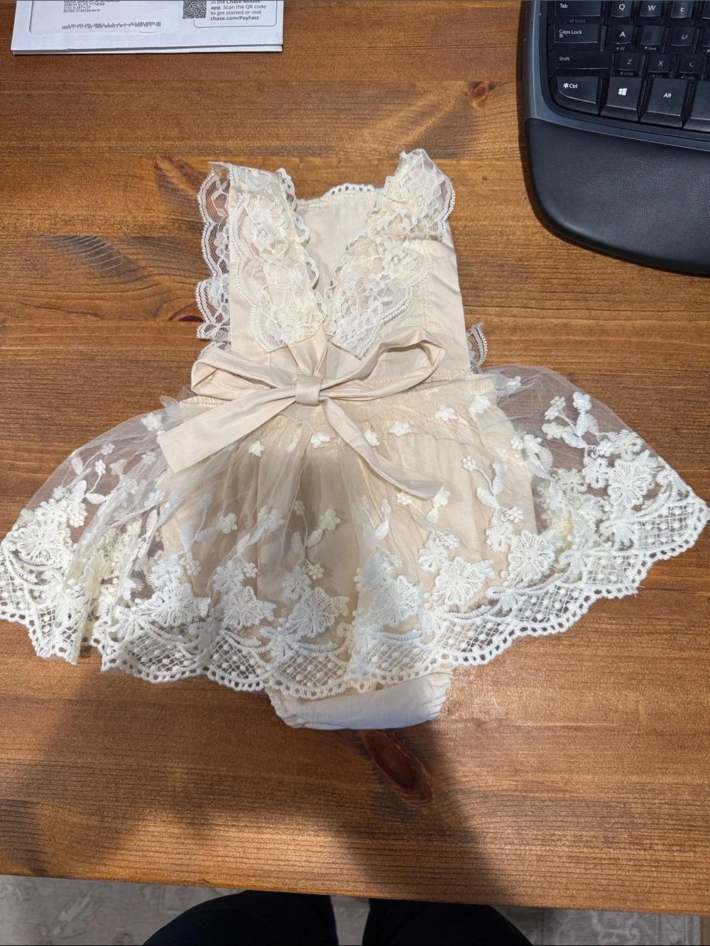 Ivory Lace Floral Baby Dress Bodysuit for Girls